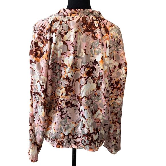 NEW OPEN EDIT NORDSTROM Women's Pink Painted Floral Print Cropped Blouse Size 2X - Picture 4 of 7
